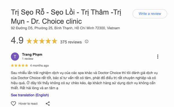 Review khách hàng về phòng khám da liễu Dr. Choice Clinic. - Top 5 Địa Chỉ Khám Da Liễu Tại TPHCM Tốt Và Uy Tín Nhất Review khách hàng về phòng khám da liễu Dr. Choice Clinic.